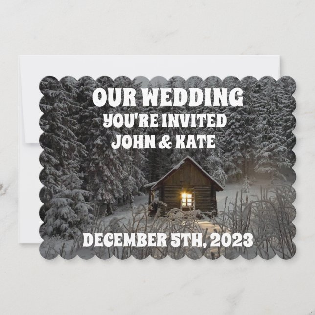LOG CABIN WINTER WEDDING INVITATIONS PERSONALIZED (Front)