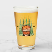 Log Cabin with Evergreen Trees