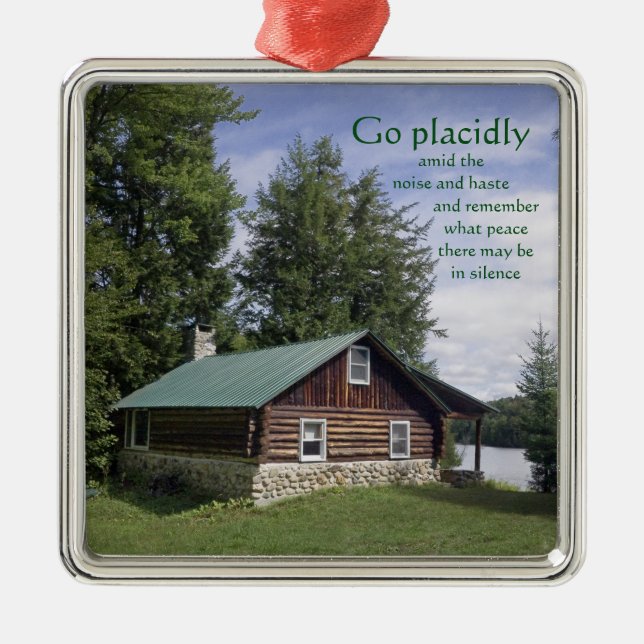 Log Cabin with Poetry Metal Tree Decoration (Front)