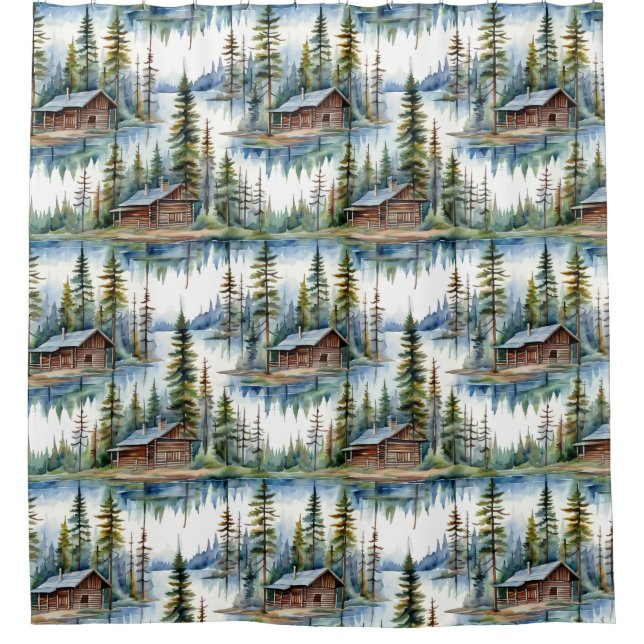 Log Cabins in the Woods Nature Lover's Shower Curtain (Front)