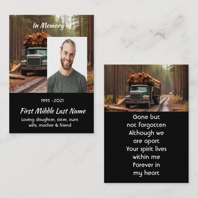 Log Haul Driver Memorial Keepsake  Business Card (Front/Back)