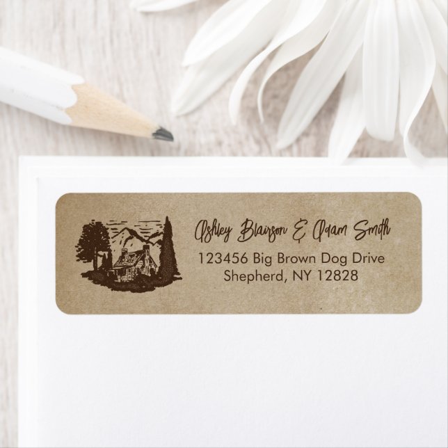 Log Home Cabin Mountain Wedding Return Address Label (Insitu)