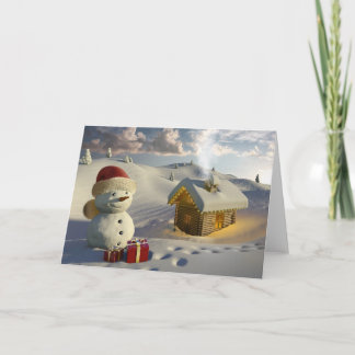 Log house in the snow at Christmas Holiday Card