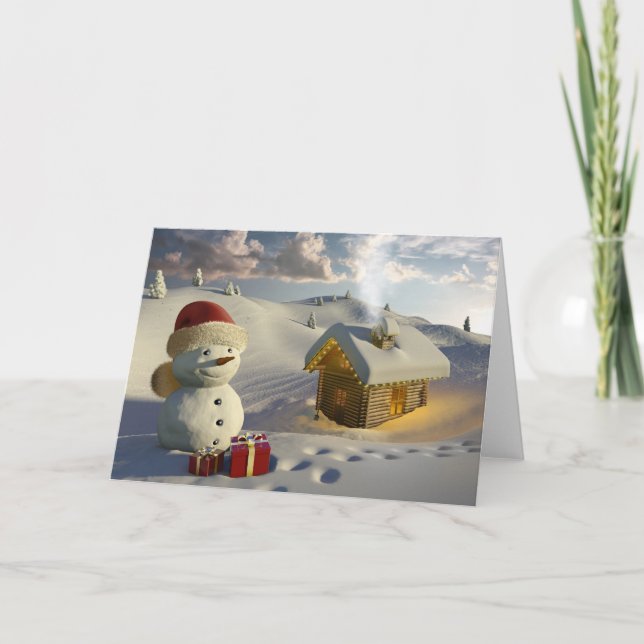 Log house in the snow at Christmas Holiday Card (Front)