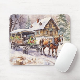 Log House In the Winter Farmyard Mouse Pad