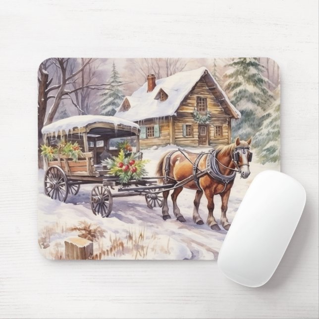 Log House In the Winter Farmyard Mouse Pad (With Mouse)