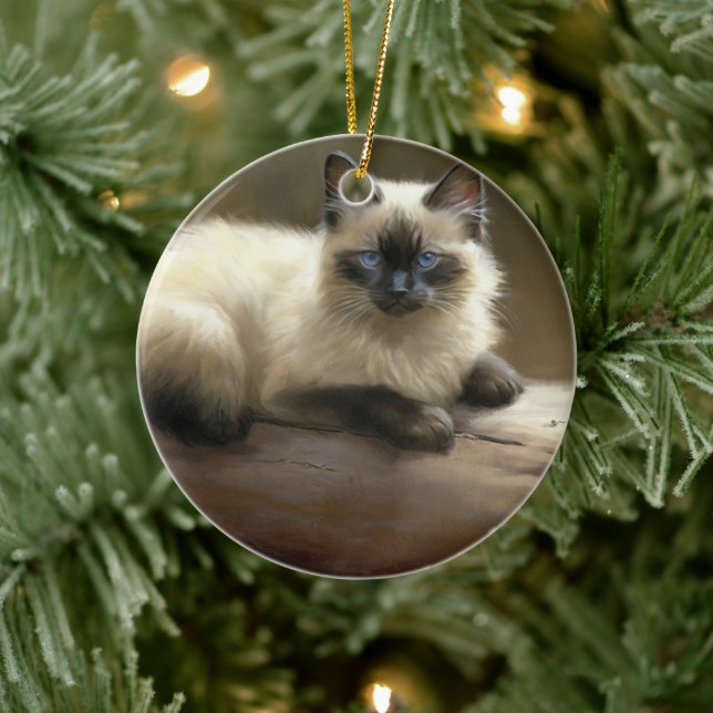 Log Lounger Siamese Kitten Ceramic Ornament (Tree)