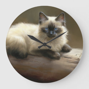 Log Lounger Siamese Kitten Large Clock