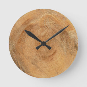 LOG natural wood tree rings Round Clock