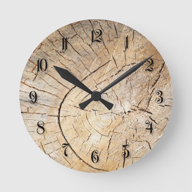 Log pattern round clock (Front)