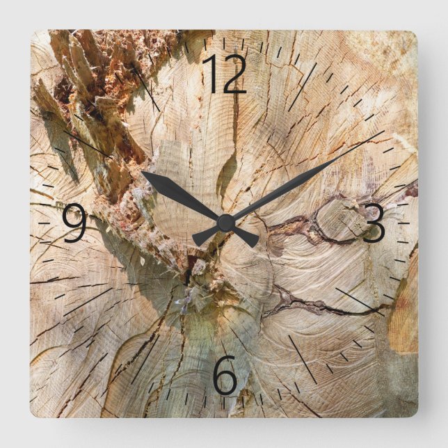 Log pattern square wall clock (Front)