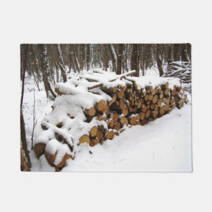 Log Pile in the Woods Door Mat