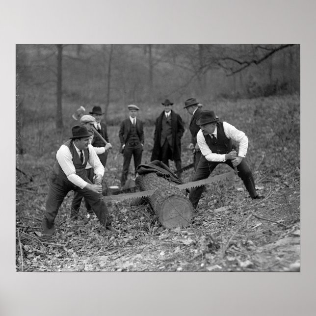 Log Sawing Contest, 1924. Vintage Photo Poster (Front)