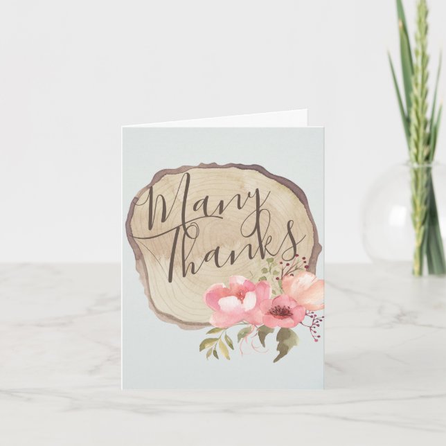 Log Tree Wood Slice Floral Thank  you Thank You Card (Front)