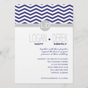 Logan Chevron   navy grey LINEN PAPER Invitation