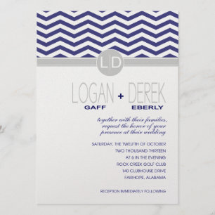 Logan Chevron   navy grey METALLIC ICE PAPER Invitation