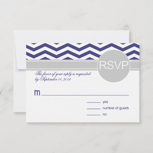 Logan & Derek RSVP | navy grey LINEN PAPER Card (Front)
