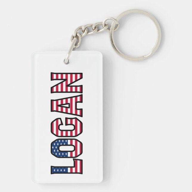 Logan Name First name USA flag Key Ring (Back)