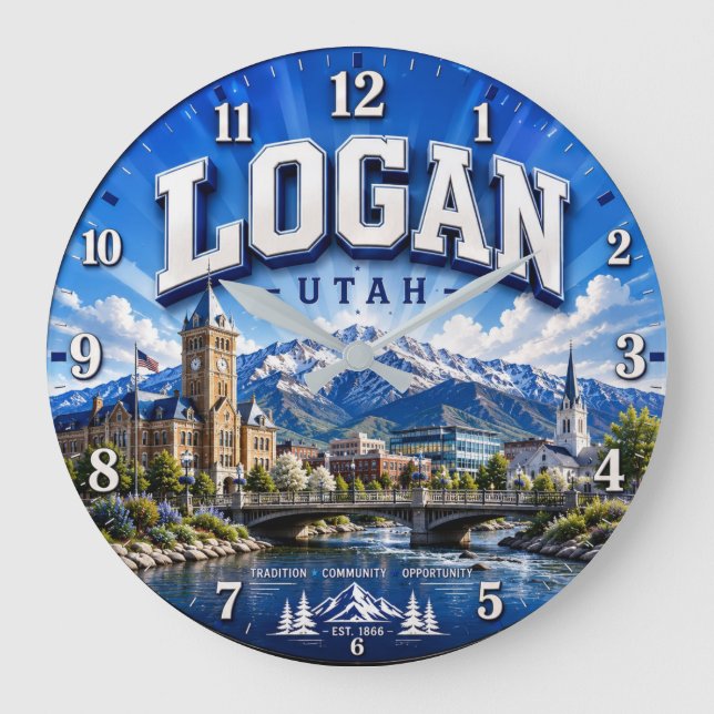 Logan Utah Mountain Large Clock (Front)