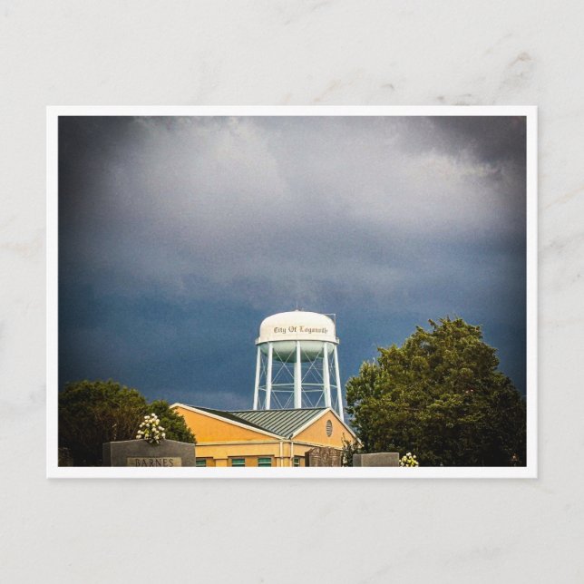 Loganville GA Water Tower & Cemetery | Dramatic St Postcard (Front)