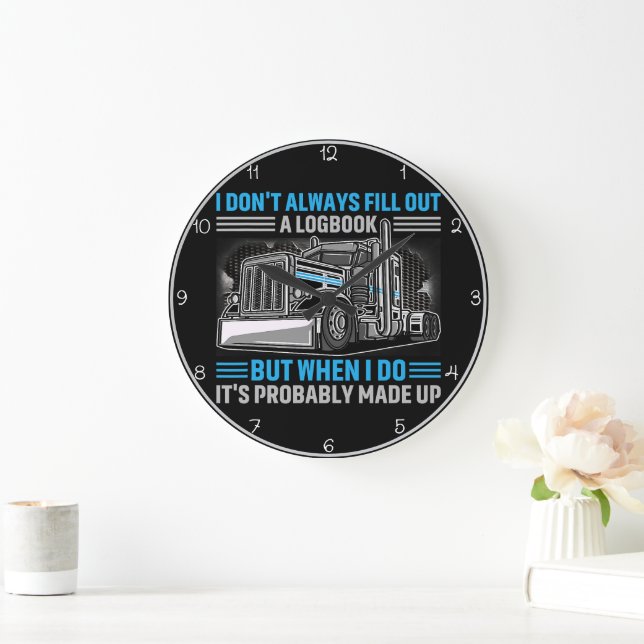 Logbook Made Up Trucker's Humourous Confession Blu Large Clock (Home)