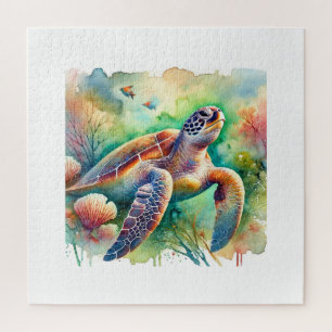 Loggerhead Sea Turtle 010824AREF108 - Watercolor Jigsaw Puzzle