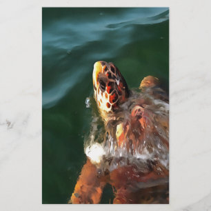 Loggerhead Sea Turtle Artistic Portrait Stationery