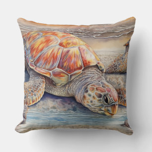 Loggerhead Sea Turtle Relaxing on a Beach Cushion