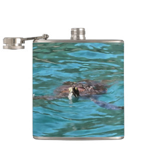 Loggerhead Sea Turtle Wildlife Art Hip Flask