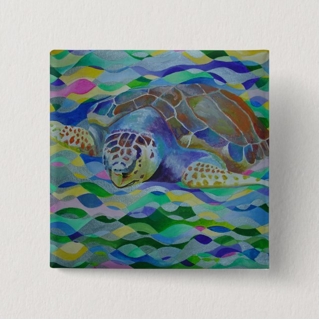 Loggerhead Turtle Colourful Art 15 Cm Square Badge (Front)