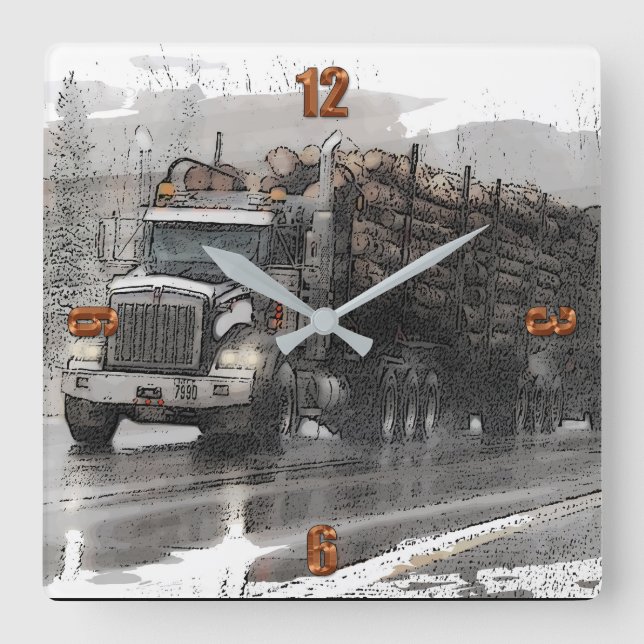 Logging Truck in the Rain Large Clock (Front)