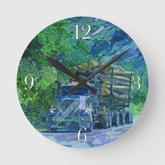 Logging Truck Lumber Freight Haulage Round Clock (Front)