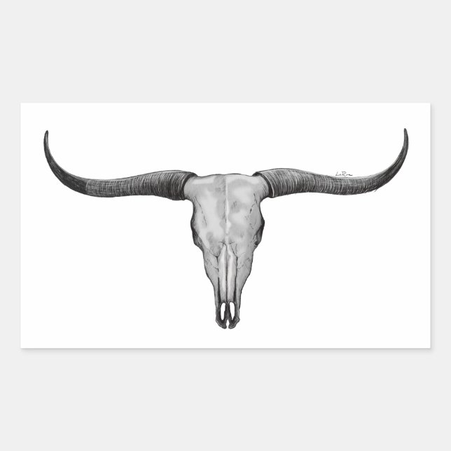 Loghorn Steer Bull Skull Rectangular Sticker (Front)