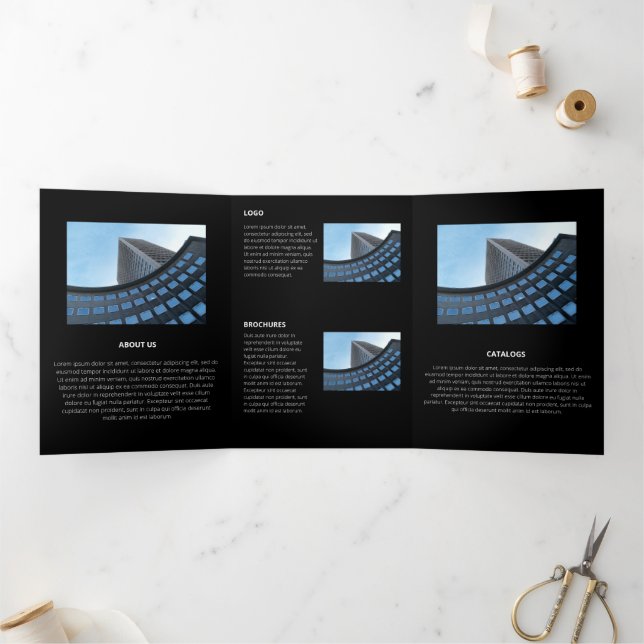 Logical Monochromatic Geometric Retro Angles Tri-Fold Card (Inside)