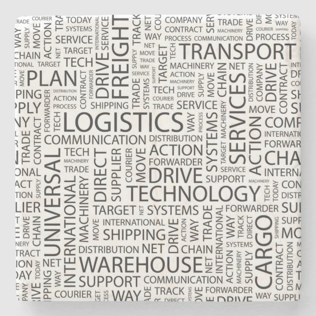 LOGISTICS pattern with words Stone Coaster (Front)