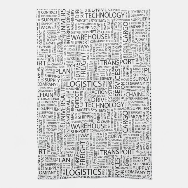 LOGISTICS pattern with words Tea Towel (Vertical)