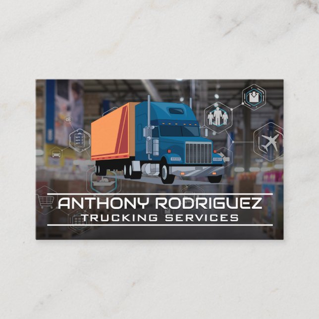 Logistics Warehouse | Semi Truck Transporter Business Card (Front)