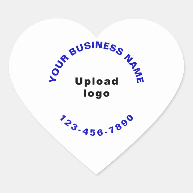 Logo and Blue Business Name and Phone Number on Heart Sticker (Front)