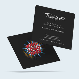 Logo and Custom Discount Code Black Square Business Card