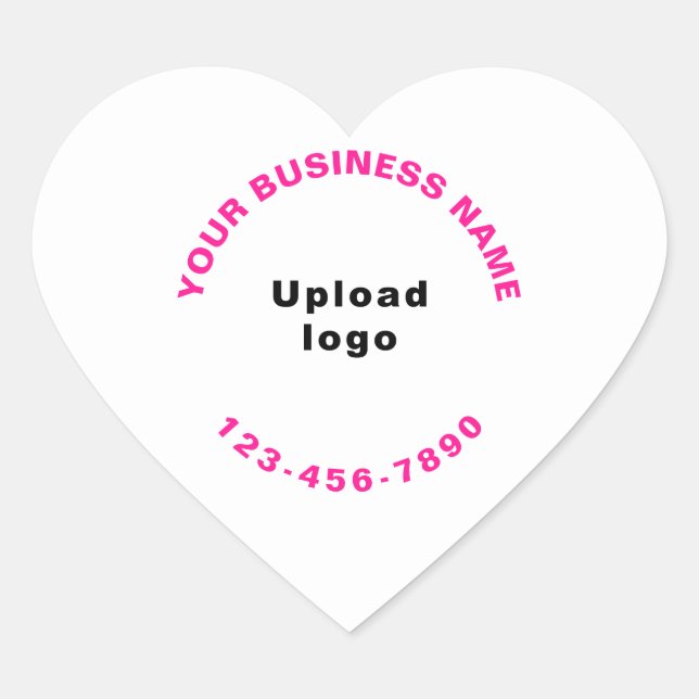 Logo and Pink Business Name and Phone Number on Heart Sticker (Front)