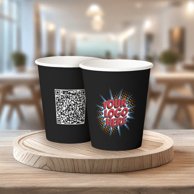 Logo and QR Code Buisness Marketing Black Paper Cups (Creator Uploaded)