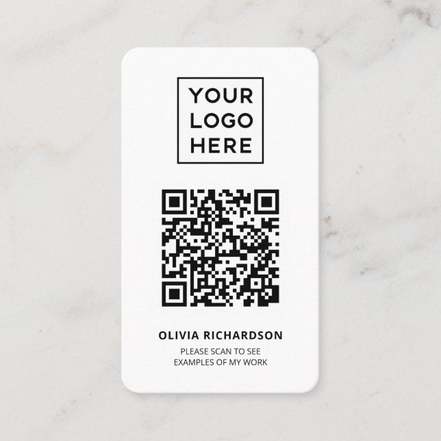 Logo and QR Code | Simple Black and White Business Card (Front)