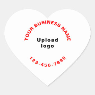 Logo and Red Business Name and Phone Number on Heart Sticker