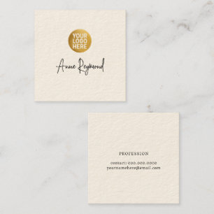 Logo and Script Name Signature Cream Square Business Card