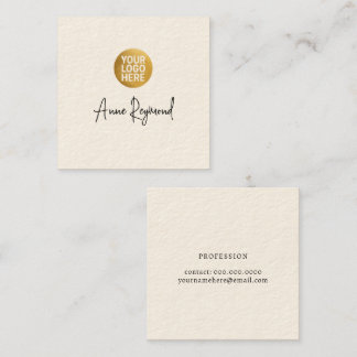 Logo and Script Name Signature Cream Square Business Card