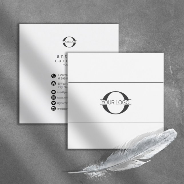 Logo and Social Media Icons Blk/White Sq  ID810 Square Business Card (Creator Uploaded)