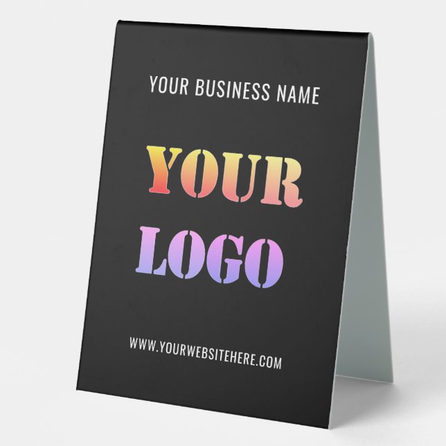 Logo and Text Business Table Tent Sign Your Colour (Front)