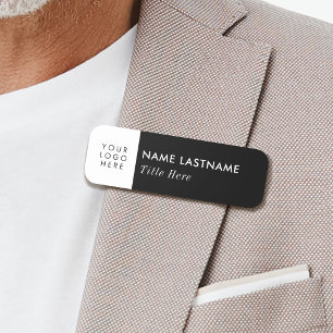 Logo Basic Black Business Title Pin Magnetic Name Tag