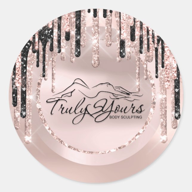 Logo Beauty Body Sclupting Drips Rose Glitter Classic Round Sticker (Front)