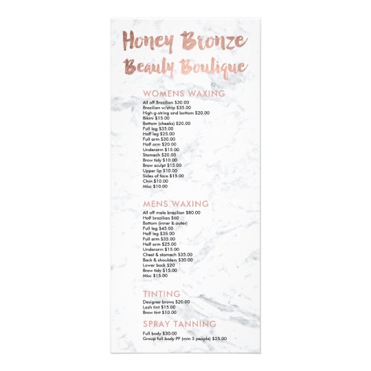 Logo beauty gold typography marble price list rack card
